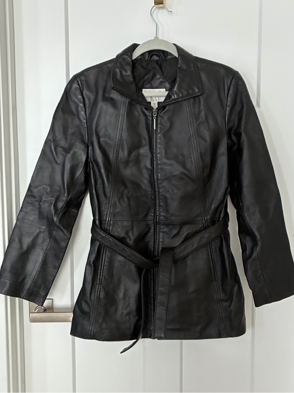 Worthington Black Leather Zip Jacket with Waist Tie